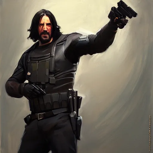 Image similar to greg manchess portrait painting of partially armored john wick as overwatch character, medium shot, asymmetrical, profile picture, organic painting, sunny day, matte painting, bold shapes, hard edges, street art, trending on artstation, by huang guangjian, gil elvgren, ruan jia, greg rutkowski, gaston bussiere