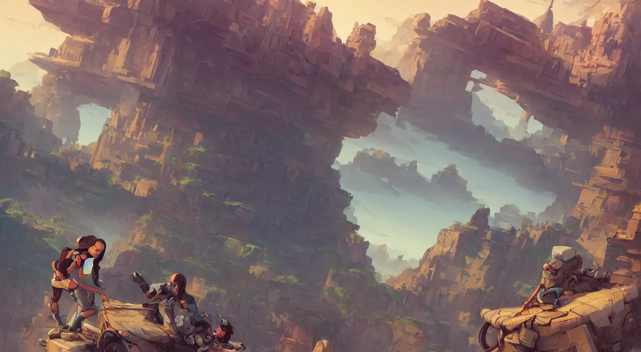 Prompt: grounded camera low angle arabian marketplace skyup vivid tissu color fabric greeble block jungle dirt wall fortress volume lighting shine video game icon, 2 d game art gta cover, official fanart behance hd artstation by jesper ejsing, by rhads, makoto shinkai and lois van baarle, ilya kuvshinov, rossdraws