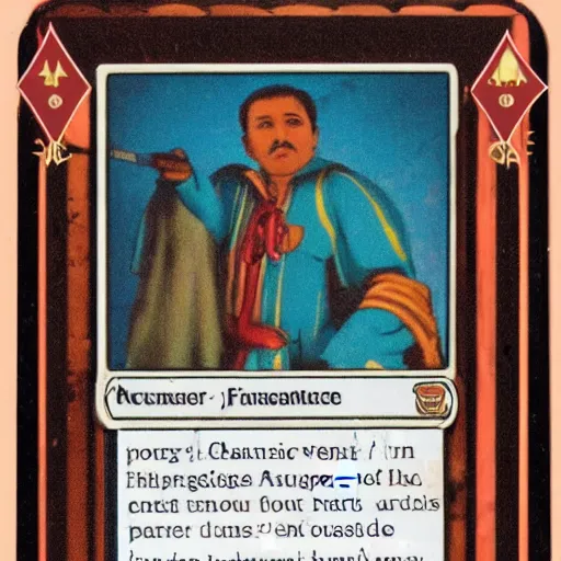 Image similar to magic the gathering card of a man wearing traditional aragonese folk costume