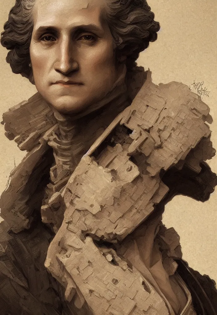 Prompt: a portrait robotic george washington, intricate, war torn, highly detailed, digital painting, emotional, artstation, concept art, smooth, sharp focus, illustration, art by artgerm and greg rutkowski and alphonse mucha and william - adolphe bouguereau