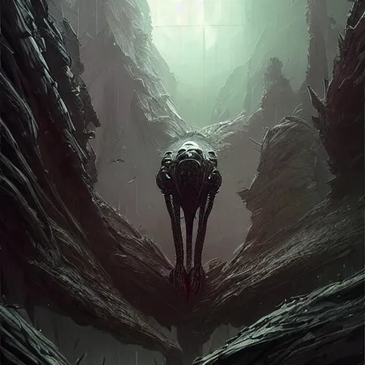 Image similar to professional ominous concept art of a quadrupedal predatory alien by artgerm and greg rutkowski ( thin white border ). an intricate, elegant, highly detailed digital painting, concept art, smooth, sharp focus, illustration, in the style of simon stalenhag wayne barlowe, igor kieryluk.