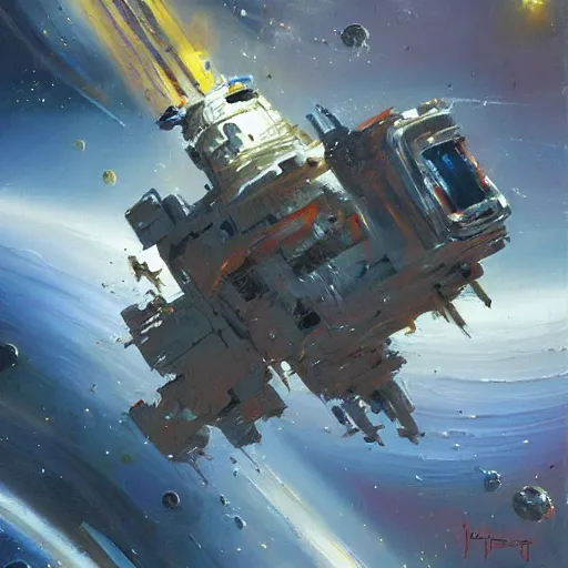 Image similar to minimalist space warp concept art oil painting by john berkey , minimal detailed, brush hard