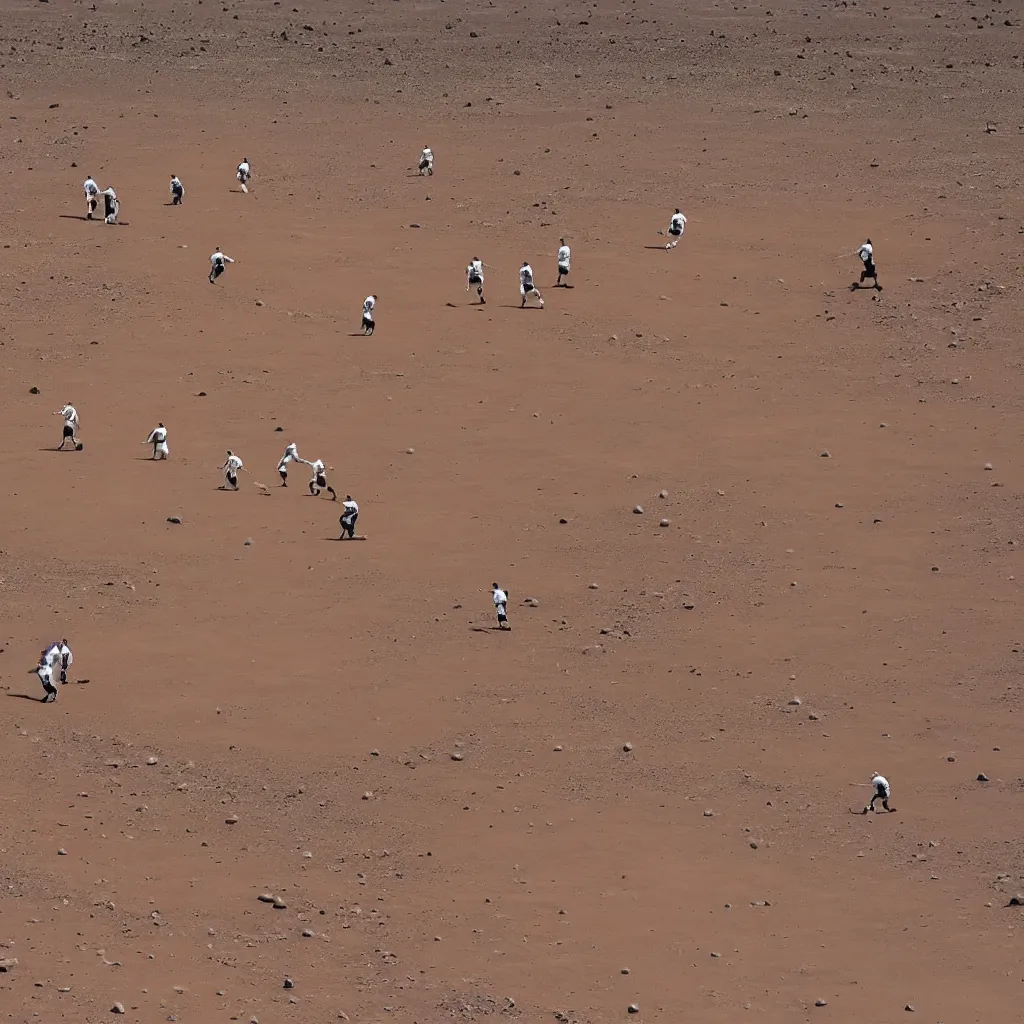 Prompt: astronauts playing soccer match on mars