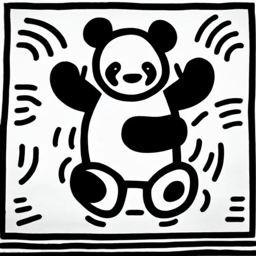 Prompt: cute Panda, Keith haring, black and white