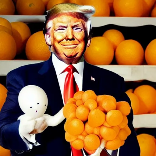 Image similar to donald trump with an head made out of oranges