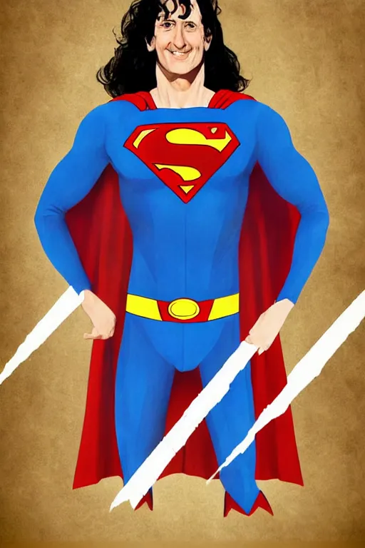 Prompt: Geddy Lee as Superman, trending on artstation
