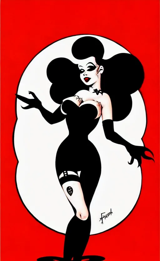 Image similar to looking up at goth girl, burlesque psychobilly, rockabilly, punk, white background, vector art, illustration by frank frazetta