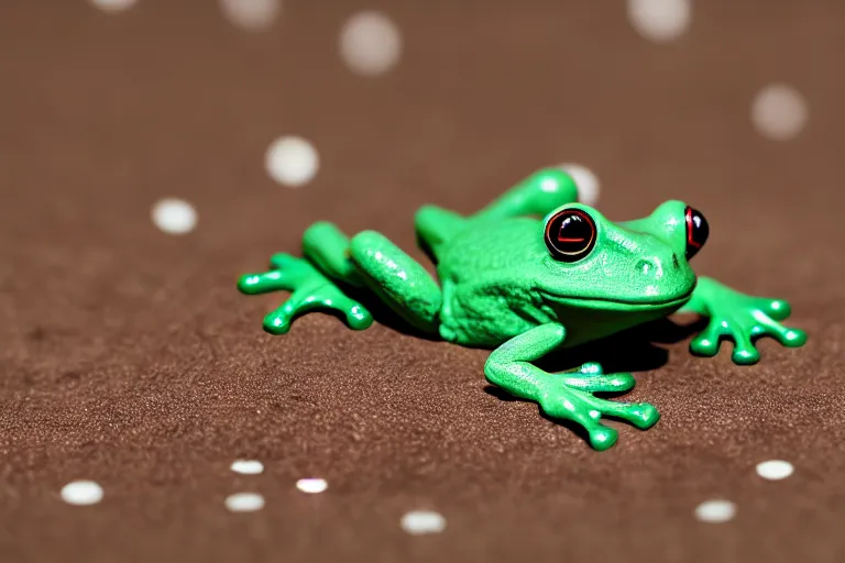 Image similar to toy frog, california, in 2 0 1 5, perfect focus, hyper detailed 5 5 mm 8 5 mm, toy photography, made out of plastic