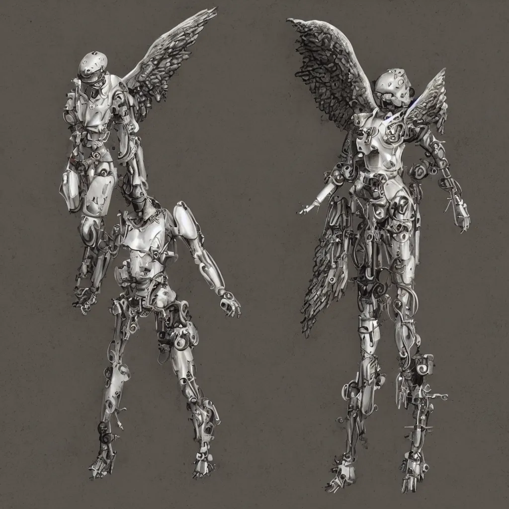 Prompt: biblically accurate angel, mechanical, industrial, concept art, photorealistic