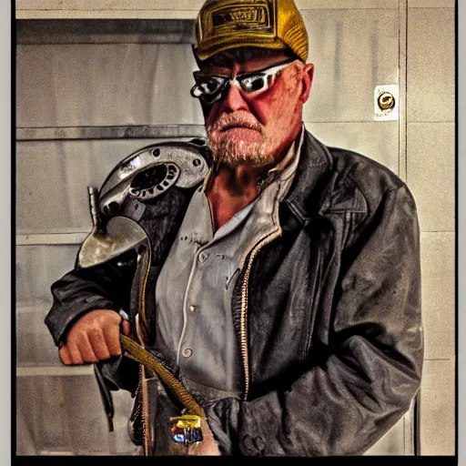 Image similar to old angry mechanic steampunk