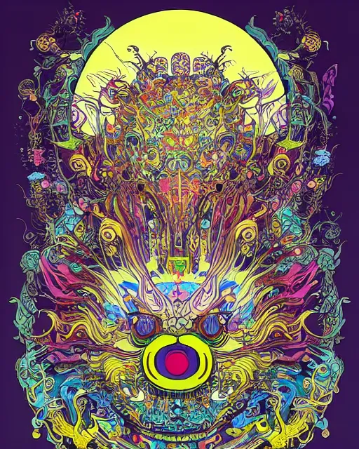 Image similar to bicameral humanoid mythical beast, fantastical, cute, and beautiful hybrid of different animals, a humorous psychedelic creature concept design by Moebius, Studio Ghibli, Toru Narita, in the style of Takashi Murakami, symmetrical 4K