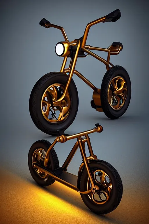 Image similar to “ deer bike. front on, symmetrical. industrial design. good design award, innovative product concepts, most respected design, amazing depth, glowing, golden ratio, 3 d octane cycle unreal engine 5, volumetric lighting, cinematic lighting, cgstation artstation concept art ”