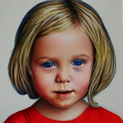 Image similar to 4 year old blonde girl with iphone colored pencil on white background by eloise wilkin