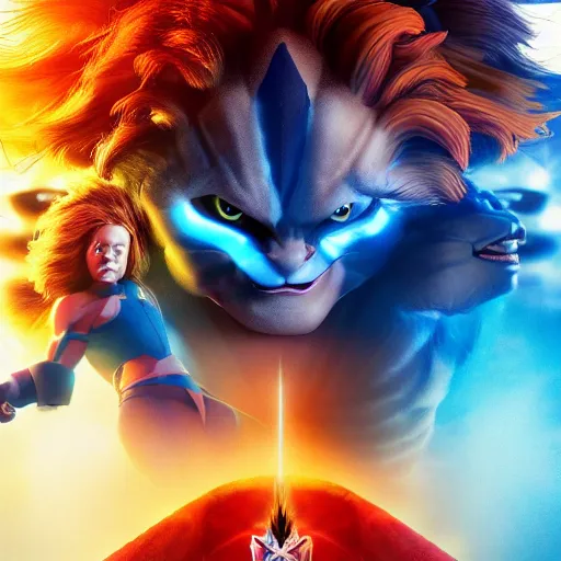 Image similar to live action thunder cats, movie poster, octane render, ultra realistic, 8 k