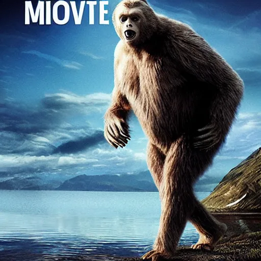 Image similar to movie poster for a movie where Sir David Attenborough discovers Bigfoot