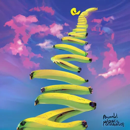 Prompt: banana going to heaven. perfection. digital art by meeple