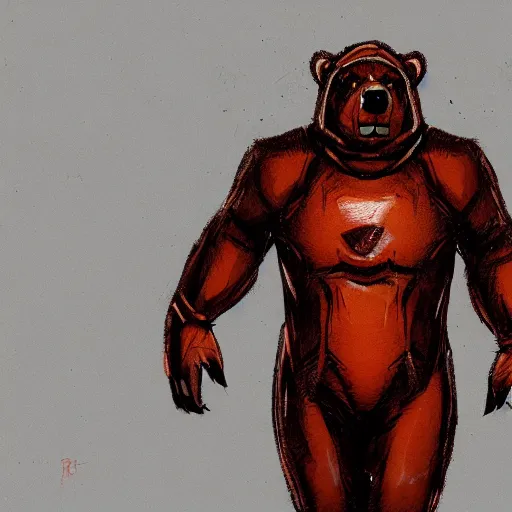 Image similar to portrait of full body bear beast-man wearing a hazmat suit, digital art, concept art, highly detailed, sharp focus