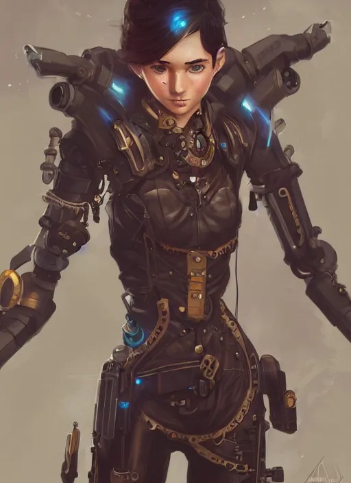 Prompt: portrait of a steampunk cyborg teen by Artgerm and Greg Rutkowski , manga style, digital painting, highly detailed, trending on artstation