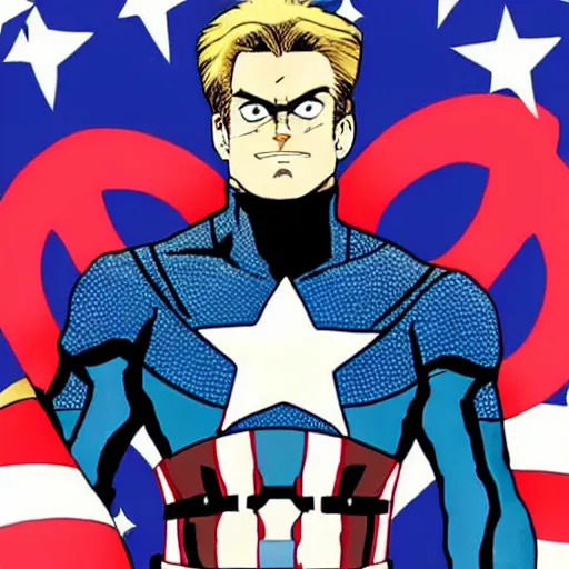 Prompt: captain america in the style of jojo's bizarre adventure