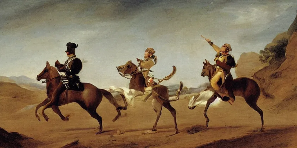 Prompt: a gerbil in military clothing riding a horse, by Jacques-Louis David