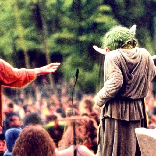 Image similar to yoda performing at woodstock