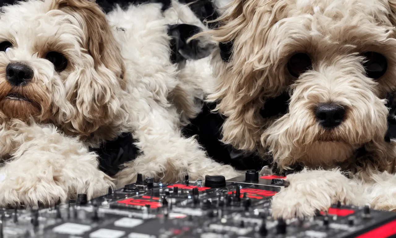 Prompt: dj cavoodle in da house, ultra realistic 8 k /