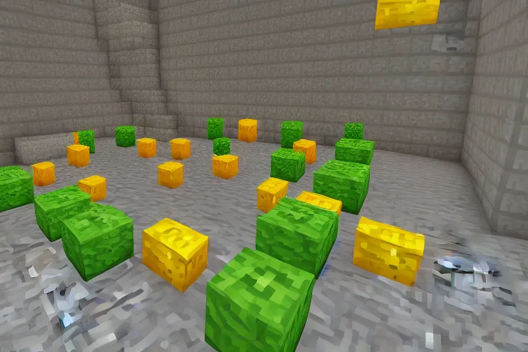 Prompt: gang of lemons in minecraft, backrooms, cat