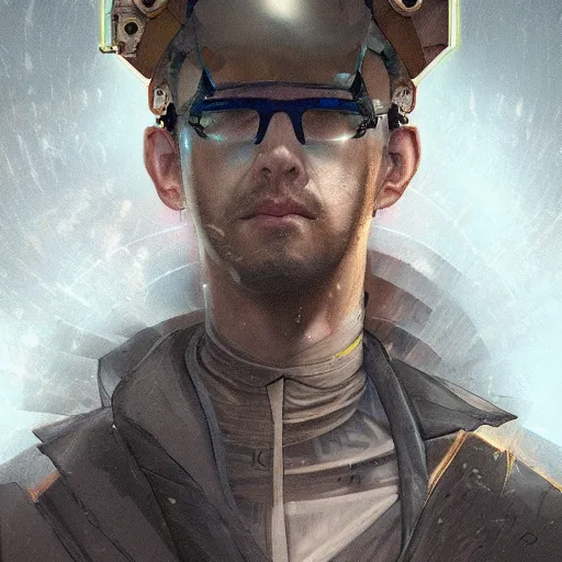 Prompt: portrait of a venerated historian, cyberpunk, detailed, artstation, digital art