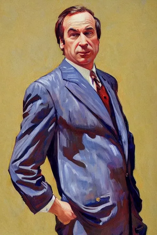 Prompt: saul goodman in colorful suit, painting by jc leyendecker!!, angular, brush strokes, painterly, vintage, crisp