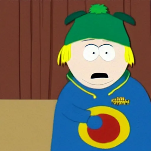 Image similar to Eminem in a scene from South Park as Eric Cartman