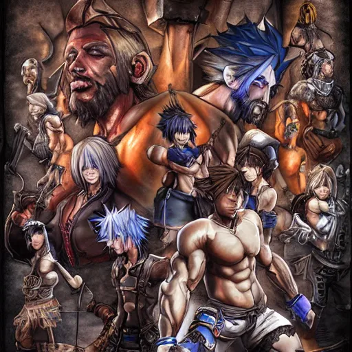 Prompt: Totally Yoked Physique Portrait Aziz Shavershian Zyzz unreal engine 4 Kingdom Hearts Overdrive Final Fantasy tactics Portrait of Red Titan being summoned Dave Dorman Donato Giancola Ruan Jia borderlands cel-shaded