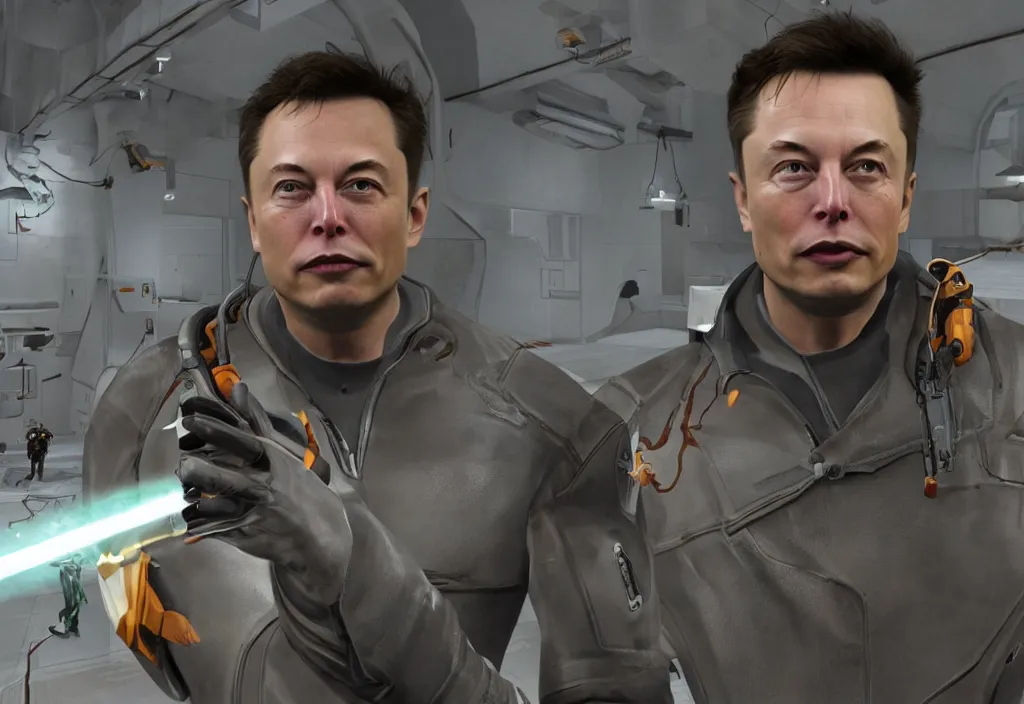 Image similar to elon musk in half life, elon musk in the video game half life, gameplay screenshot, close up, 3 d rendering. unreal engine. amazing likeness. very detailed.