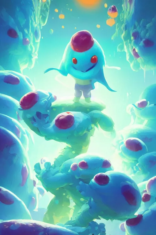 Image similar to smurf ghost creature animal sushi cristal very big eye roots cactus elemental flush of force nature micro world fluo fishscale, behance hd by jesper ejsing, by rhads, makoto shinkai and lois van baarle, ilya kuvshinov, rossdraws radiating a glowing aura global illumination ray tracing hdr