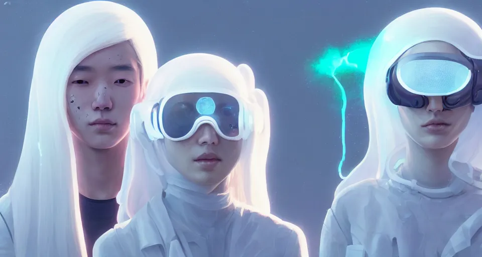 Prompt: portrait of yael shelbia and kang seul - gi, venus squid astronaut, burka, white hair, intricate design details. cyberpunk, rioter, by ruan jia and beeple. smooth gradients, deep space.