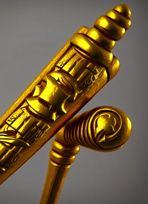 Image similar to rpg item render, a single egyptian gold staff, ancient symbols, bright, Unreal 5, DAZ, hyperrealistic, octane render, dynamic lighting