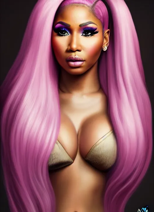 Prompt: nicki minaj, professionally retouched, soft lighting, realistic, smooth face, full body shot, torso, dress, perfect eyes, wide angle, sharp focus on eyes, 8 k high definition, insanely detailed, intricate, elegant, art by artgerm and jason chan and mark hill, safe for work