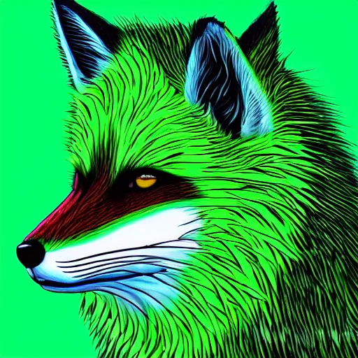 Prompt: lime green, lime green, lime green, digital fox, retrowave palette, digital world, highly detailed, electric breeze, anatomically correct vulpine, synth feel, fluffy face, ear floof, flowing fur, super realism, accurate animal imagery, 4 k digital art