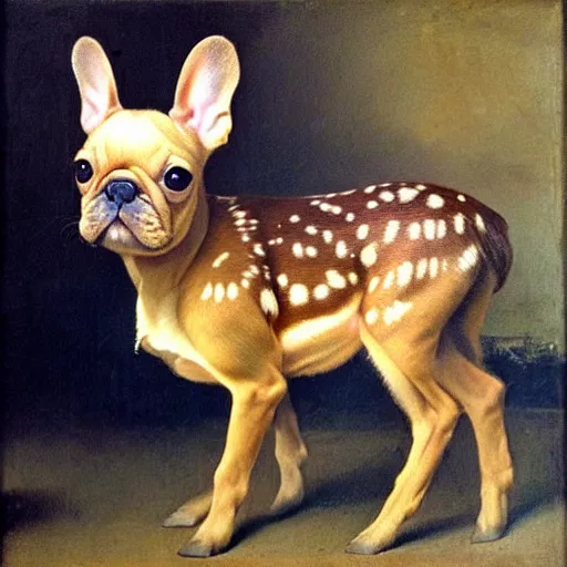 Prompt: renaissance painting of a fawn french bulldog