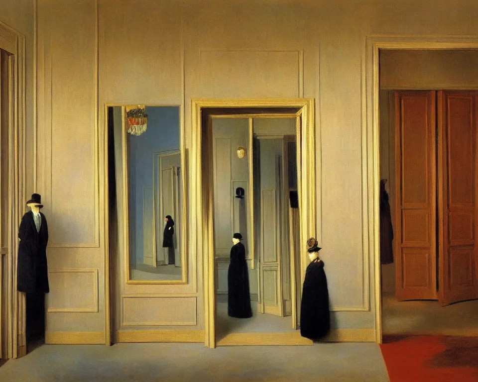 Prompt: achingly beautiful painting of a sophisticated, well - decorated closet by rene magritte, monet, and turner.