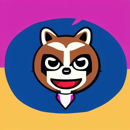 Image similar to rocket raccoon as hello emoji, telegram sticker design, flat design, glossy design, white outline.