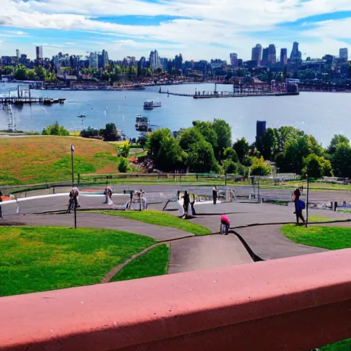 Prompt: view of gasworks park from an overlook