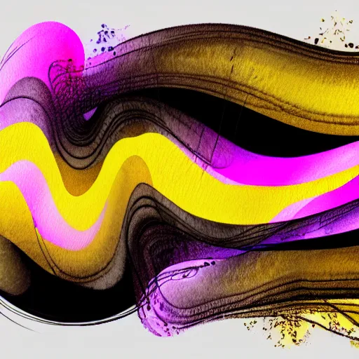 Image similar to vector flow field watercolor brushstrokes yellow black pink