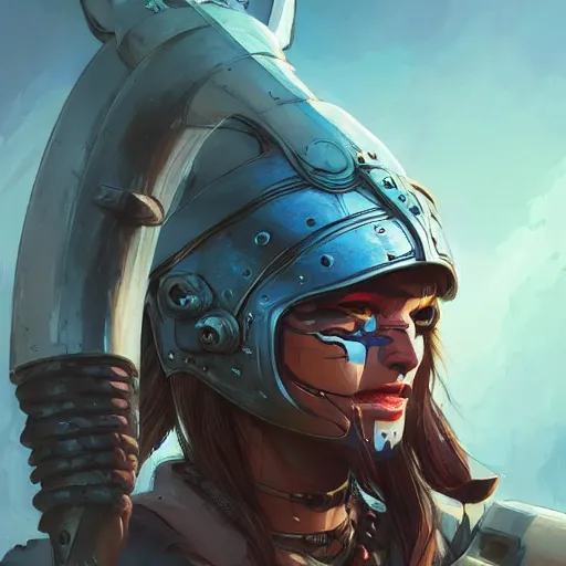 Image similar to cyberpunk viking helmet mask warrior goddess robot ninja fantasy, art gta 5 cover, official fanart behance hd artstation by jesper ejsing, by rhads, makoto shinkai and lois van baarle, ilya kuvshinov, ossdraws