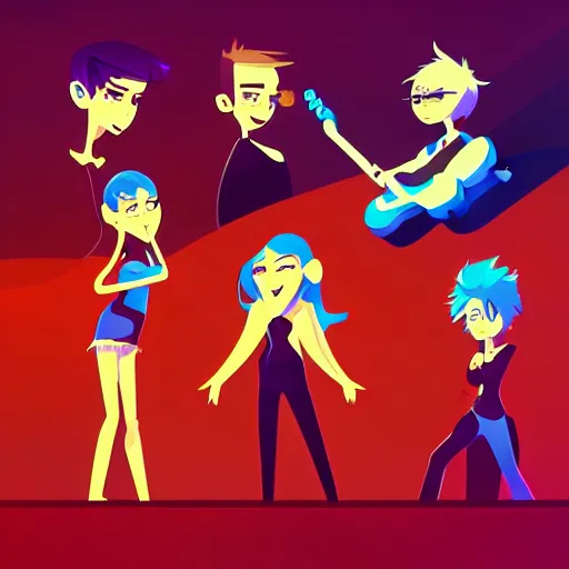 Image similar to 2 d character design, music group, vector art, digital art, portrait, 4 k, 8 k, sharp focus, smooth, illustration, concept art, rock band