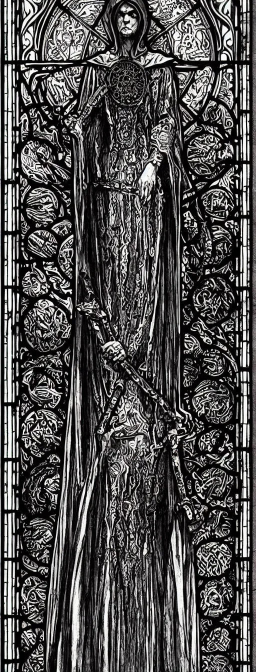 Prompt: highly detailed doom medieval gothic stained glass concept art drawing, intricate and stylized infernal designs by zdizslaw beksinski, kilian eng, alphonse mucha