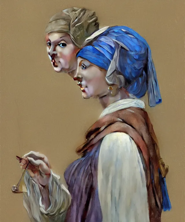 Image similar to Taylor Swift as the girl with the pearl earring, highly detailed, digital painting, artstation, concept art, smooth, sharp focus, illustration, ArtStation, art by artgerm and greg rutkowski and alphonse mucha and J. C. Leyendecker and Edmund Blair Leighton and Katsuhiro Otomo and Geof Darrow and Phil hale and Ashley wood and Ilya repin and Charlie Bowater