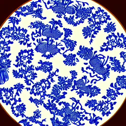 Prompt: willow pattern of symmetrical flowers
