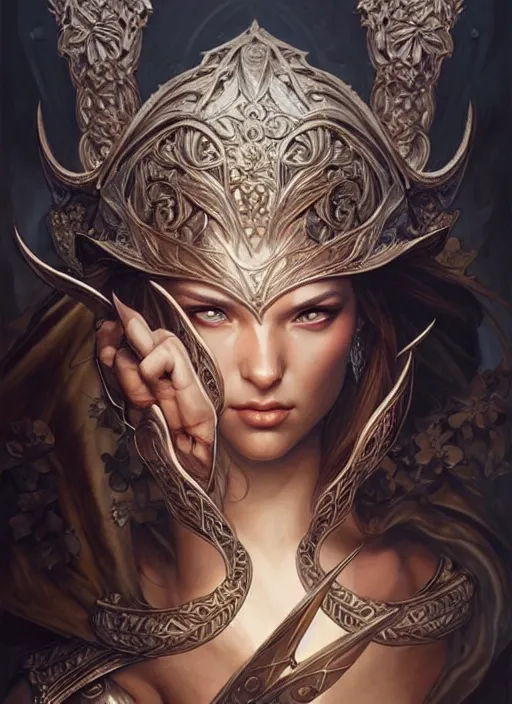 Image similar to Muscular and powerful medieval knight portrait, art nouveau, fantasy, intricate flower designs, elegant, highly detailed, sharp focus, art by Artgerm and Greg Rutkowski