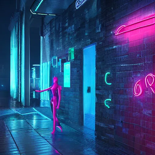 Prompt: a human made out of rain, neon, rendered in octane, unreal engine, highly detailed, realistic, beautiful, emotional, unique