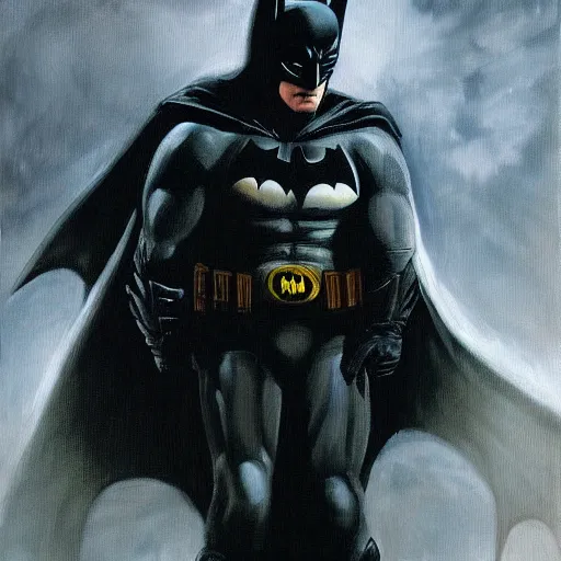 Image similar to Painting of a batman dark knight by Christopher Nolan oil painting